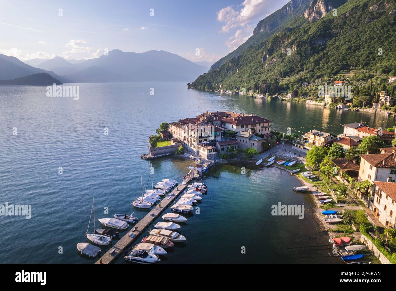 Aerial view of the ancient village, Lierna, Lake Como  Stock Photo