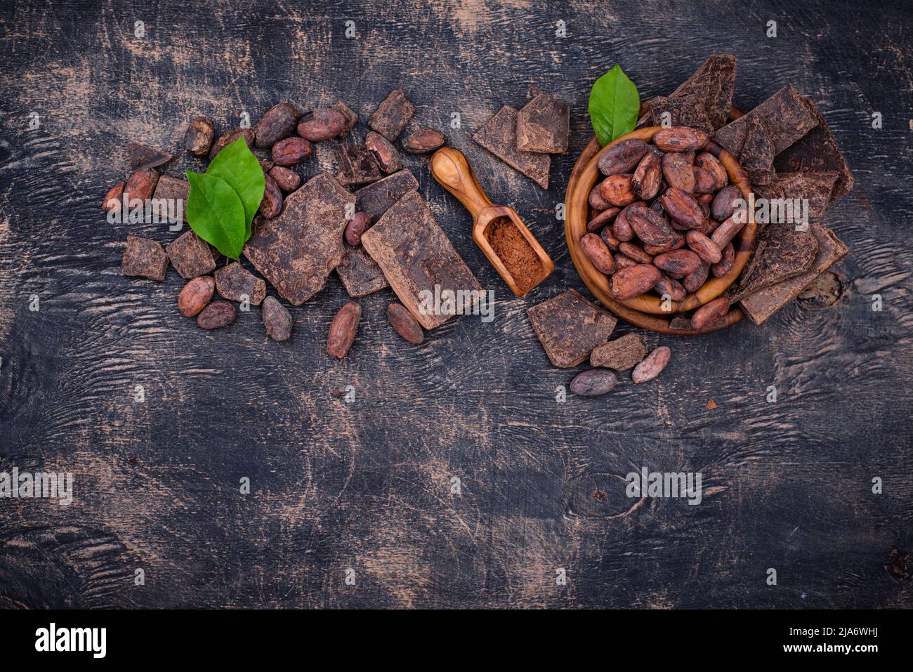 Natural cocoa powder, cocoa beans and chocolate Stock Photo Alamy