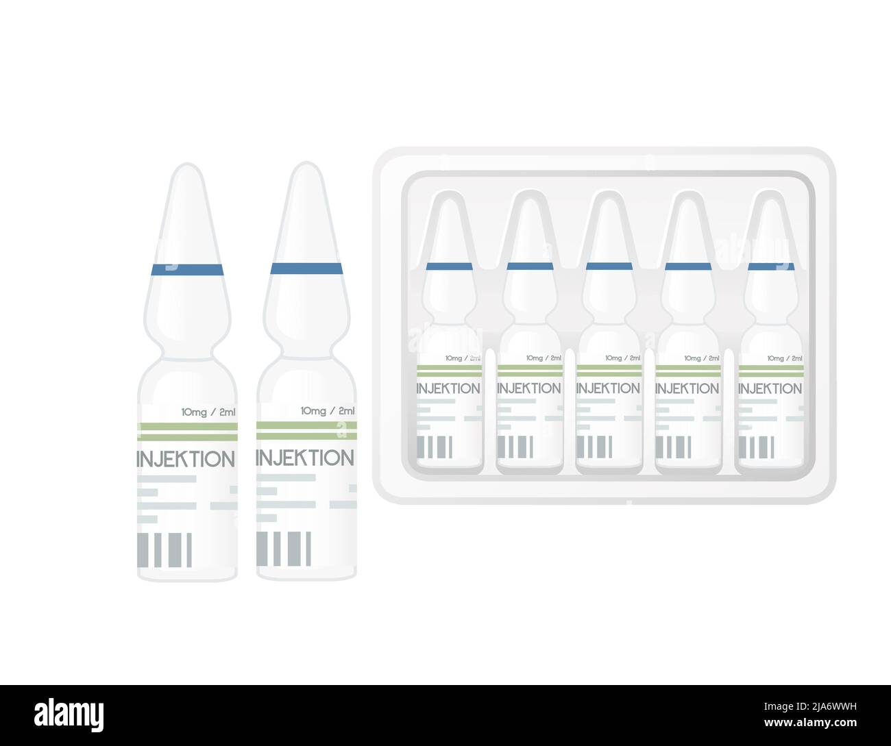 Medical transparent glass ampoules for injection vector illustration on
