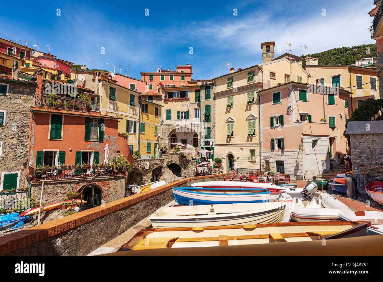 Marina of the small and ancient Tellaro village. Tourist resort on the