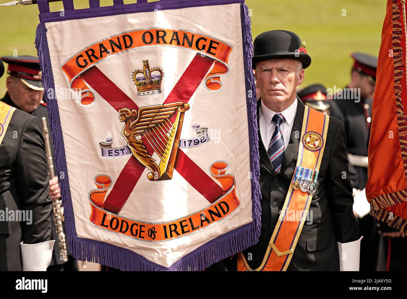 Members of the Grand Orange Lodge of Ireland at Stormont before the
