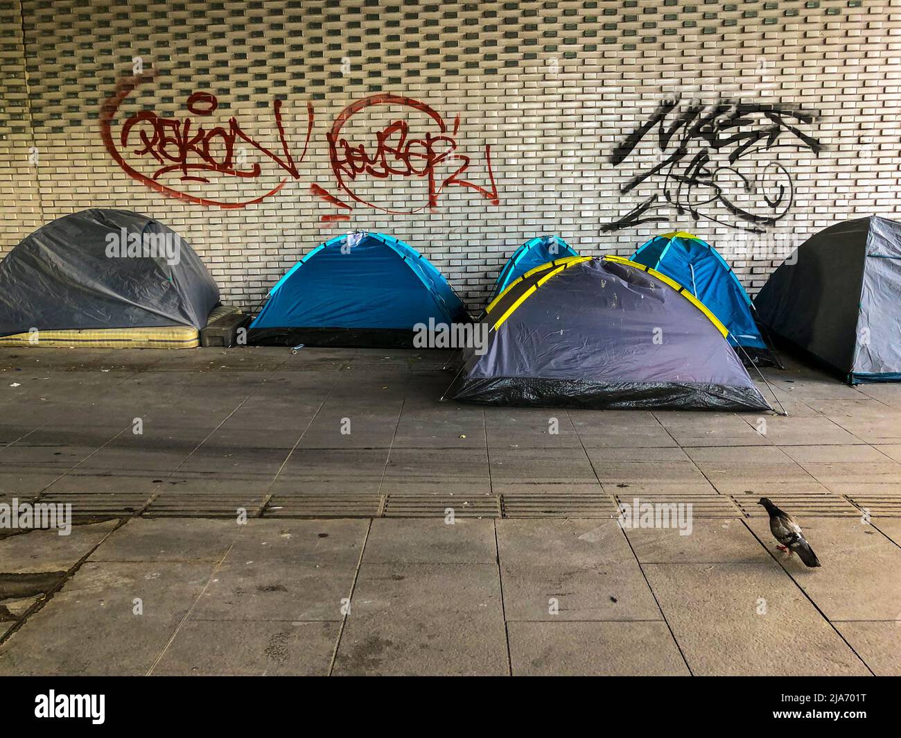 Paris, France, Migrants Tents Camp underneath Peripherique Highway, near Porte de la Villette, Migration, Immigrants camps Stock Photo