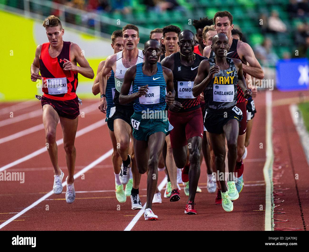 May 27, 2022 Eugene OR USA Samuel Chelanga and Emmanuel Bor leads the