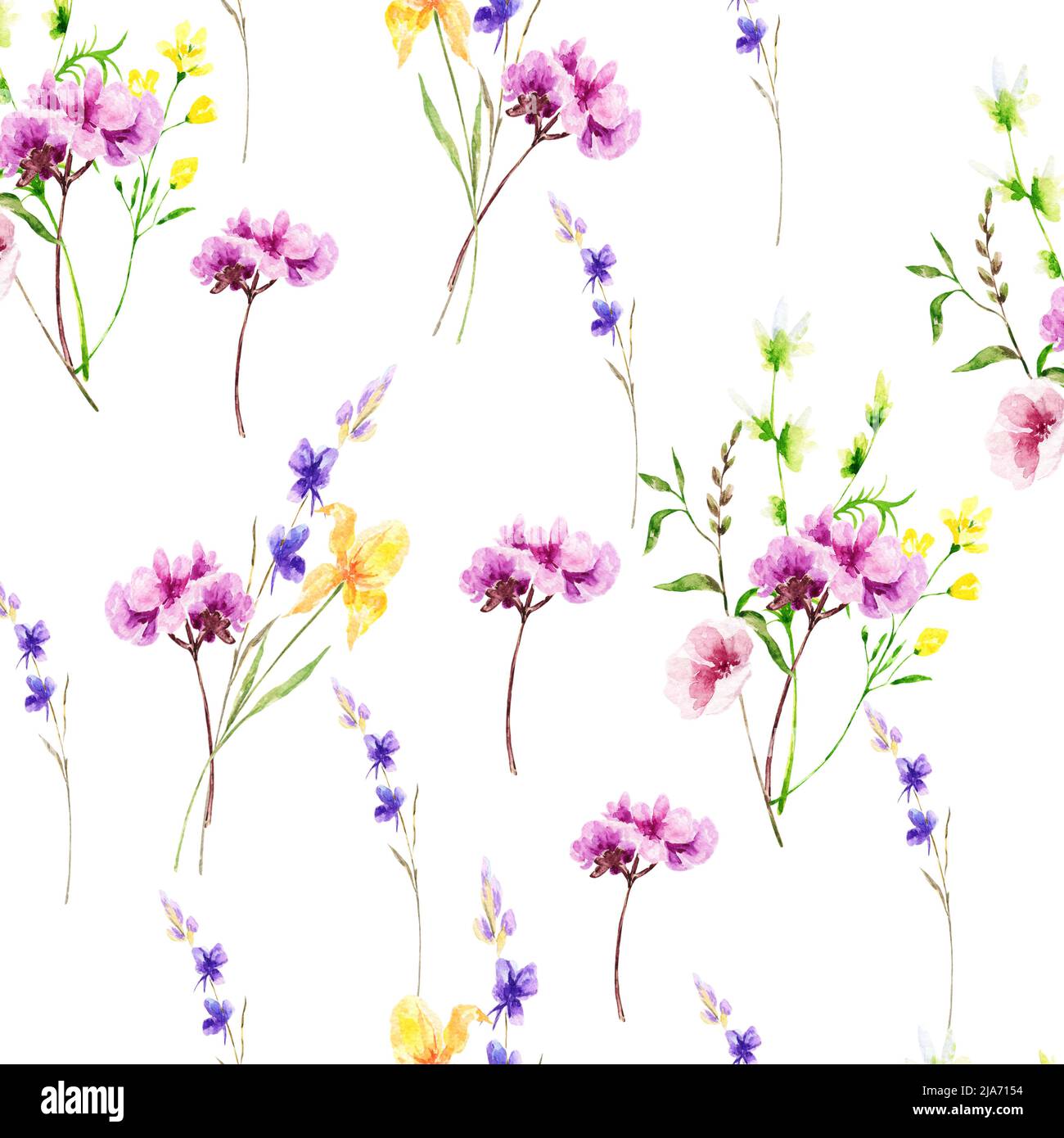 Hand drawn watercolor seamless pattern of realistic flowers .Mixed ...