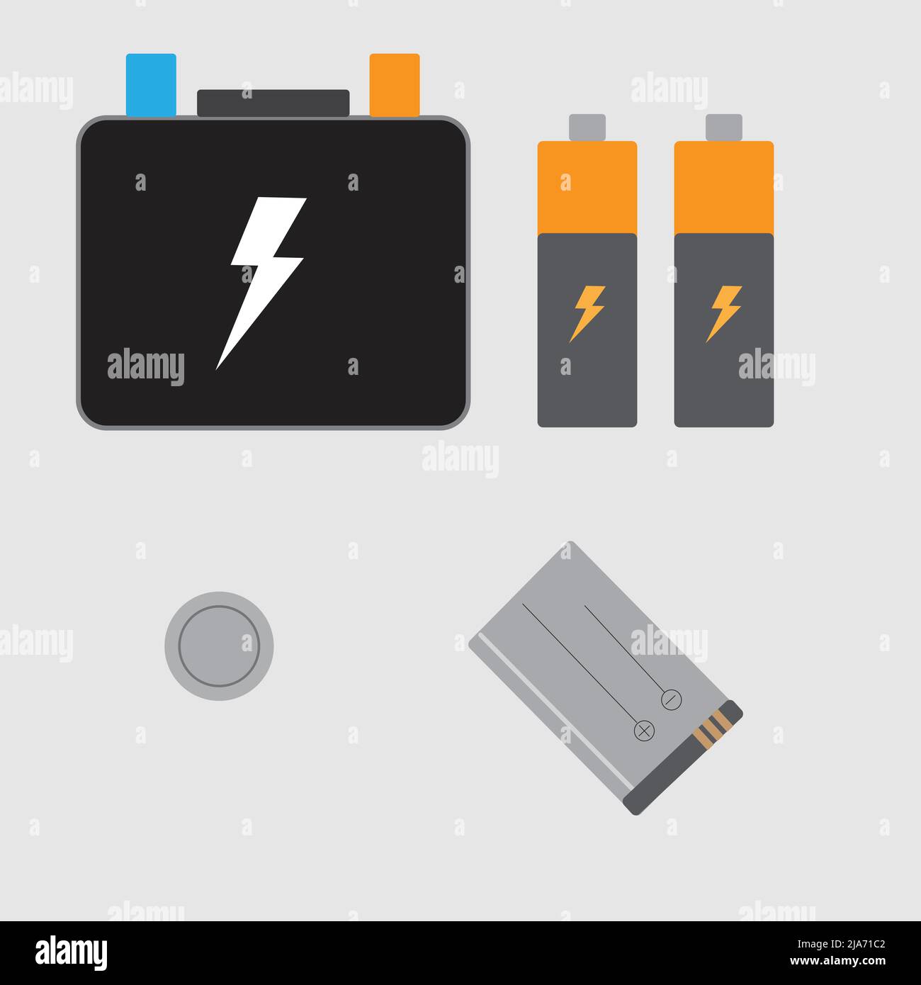 Different types of batteries, automotive and portable batteries Stock