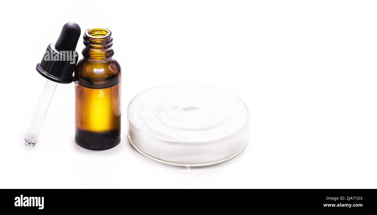 facial cleansing cream in petri dish, with mandelic and salicylic acid to lighten skin, clean