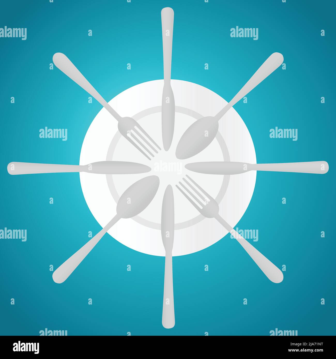 Empty plate with knifes, spoons and forks on it Stock Vector