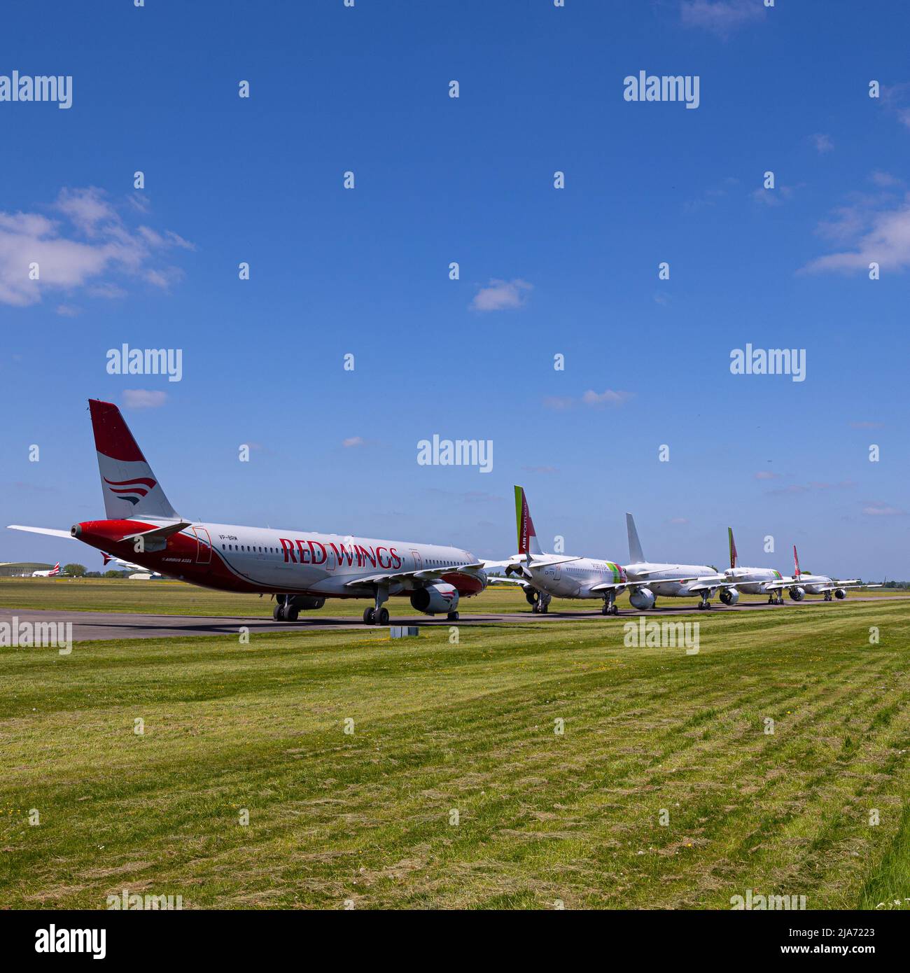 A Selection Of Passenger Planes Which Have Finished .Taking People And Cargo All Around The World Now Being Recycled .At Cotswold Airport In England . Stock Photo
