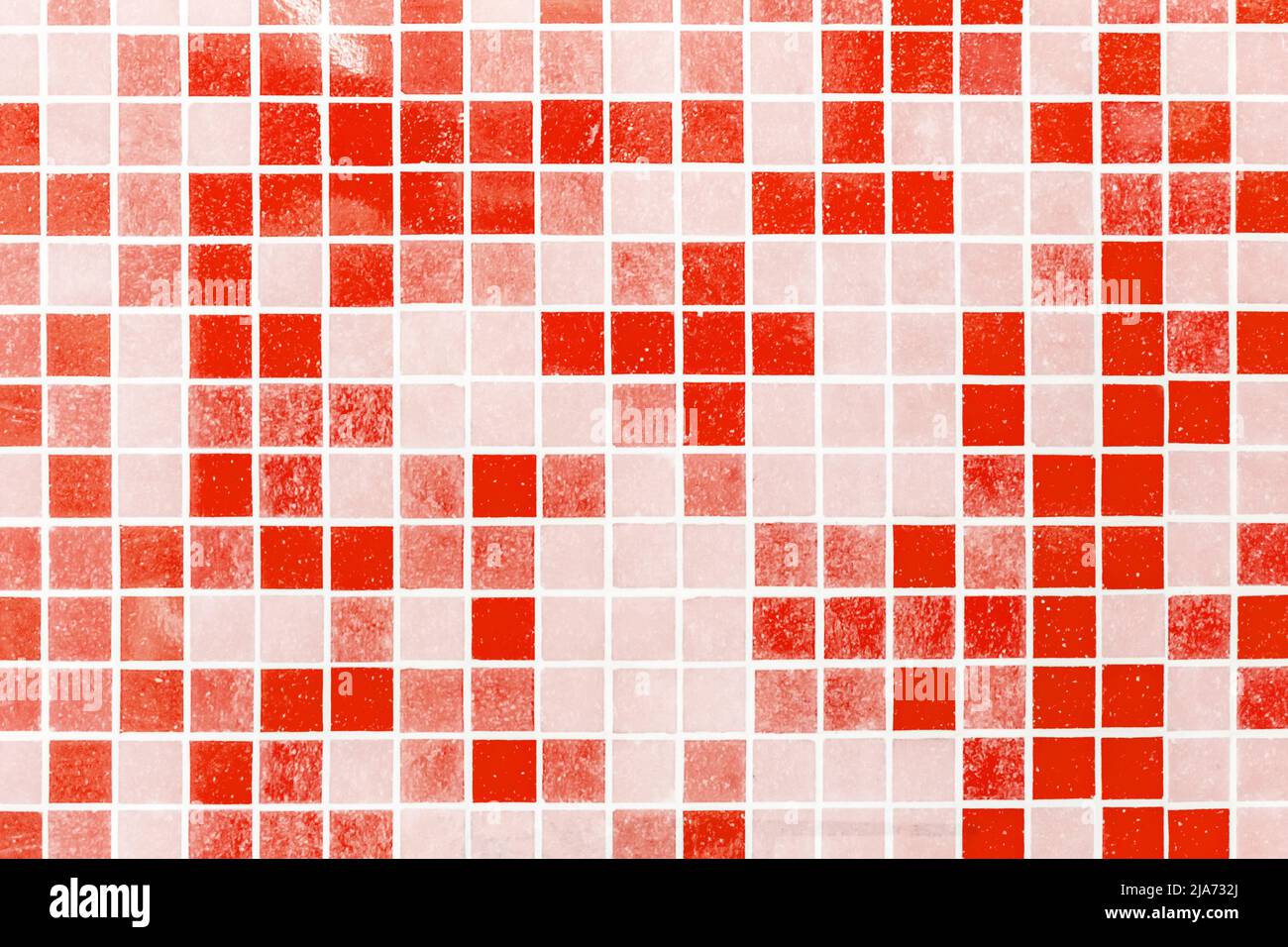 Red Ceramic Tile Mosaic Abstract Pattern Square Design Bath or Pool Texture Background, Soft Focus. Stock Photo