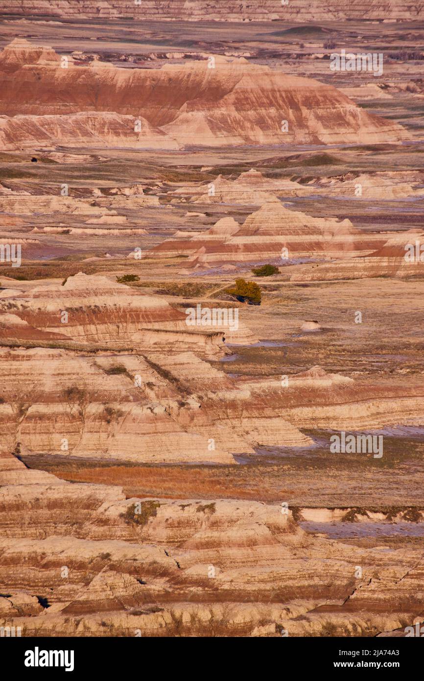 Endless layers of colorful sediment layers overlooking Badlands Stock Photo