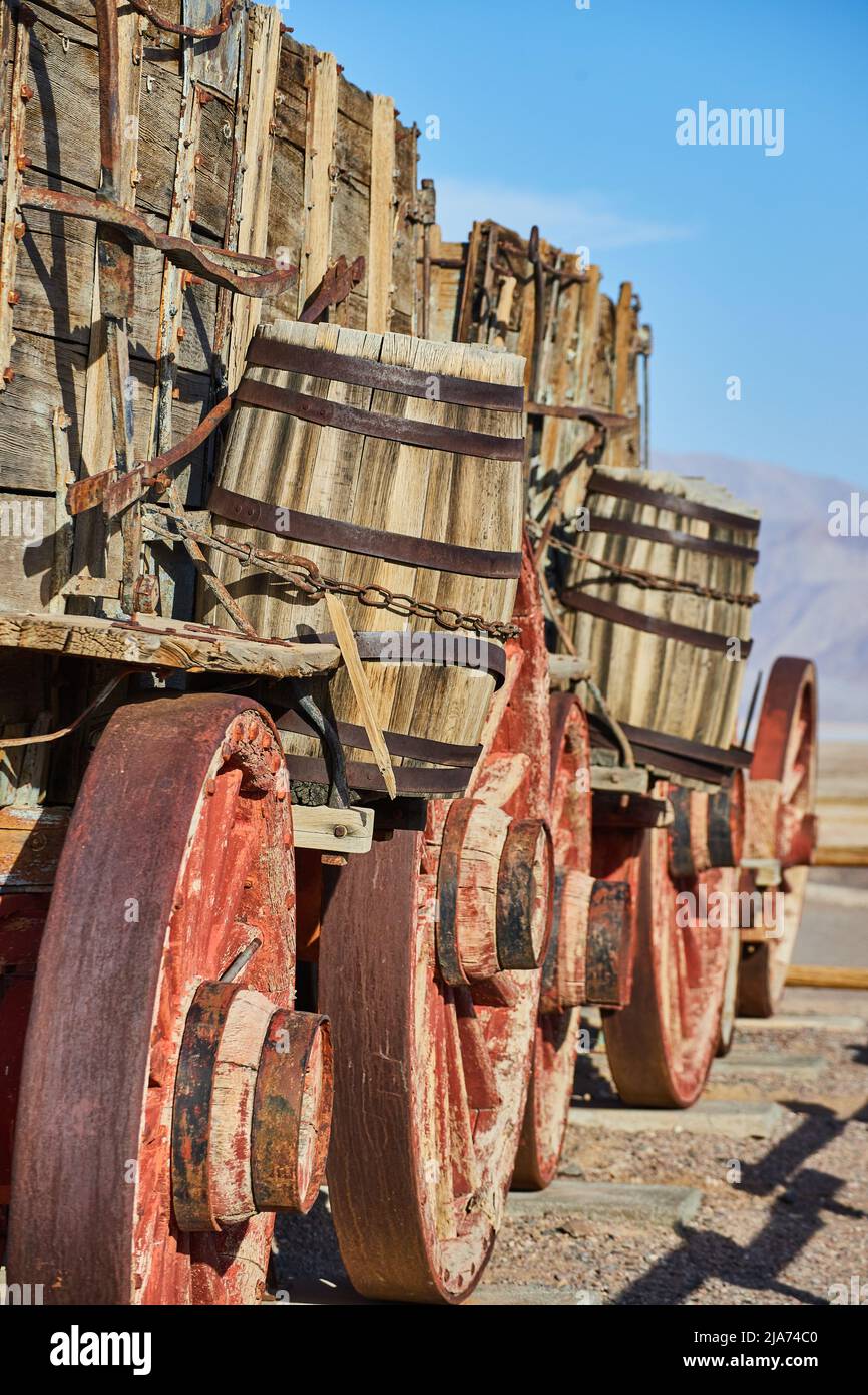 Detail of old train cart with wood barrels Stock Photo Alamy