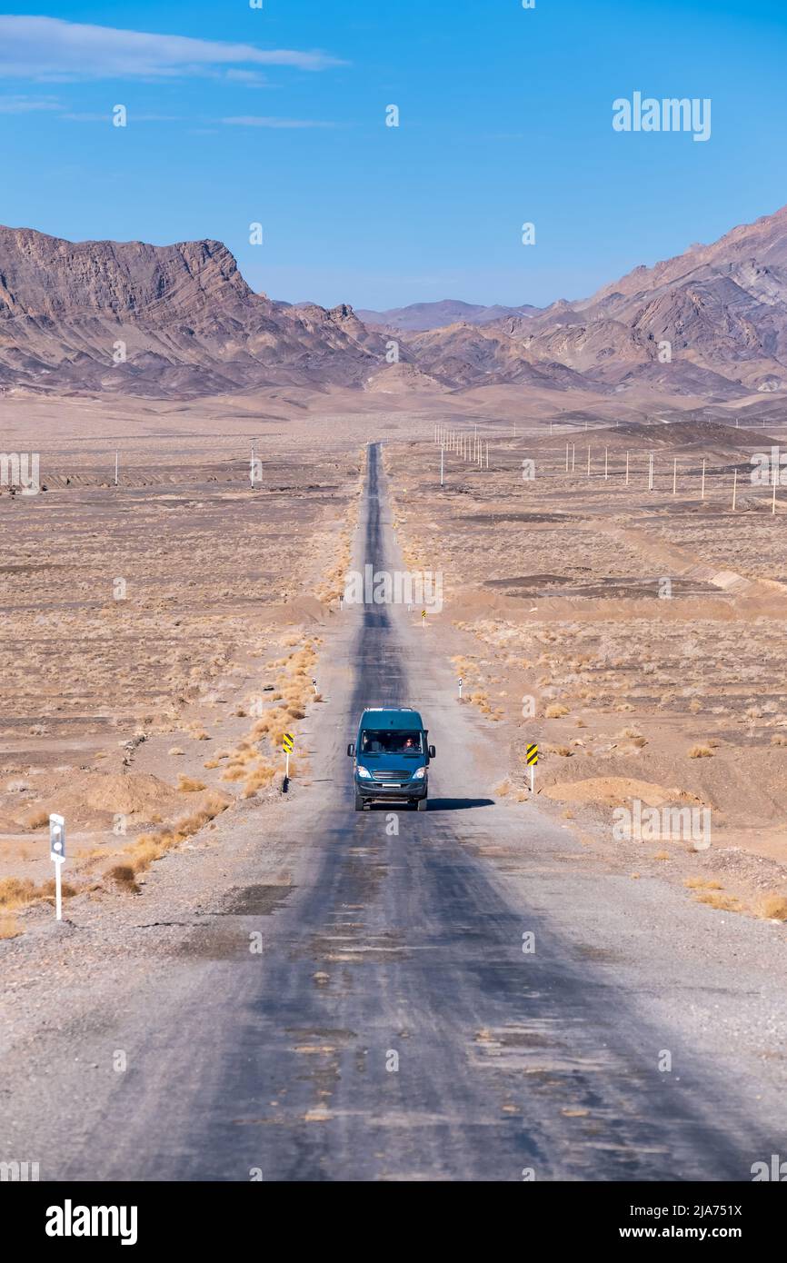 4x4 camper van photograph taken from the front on a long road with the ...