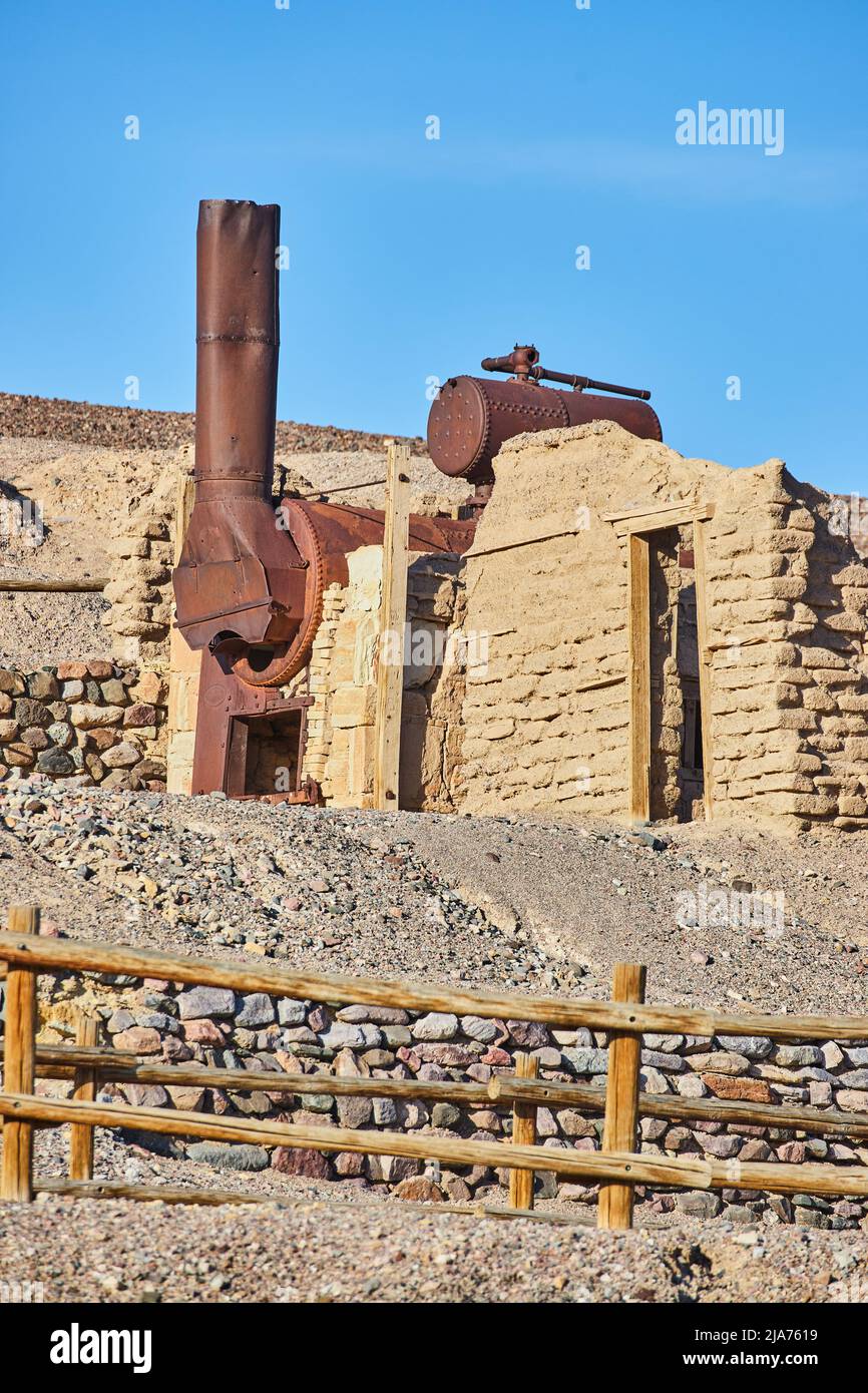 Borax mining in Death Valley with old stone structure Stock Photo