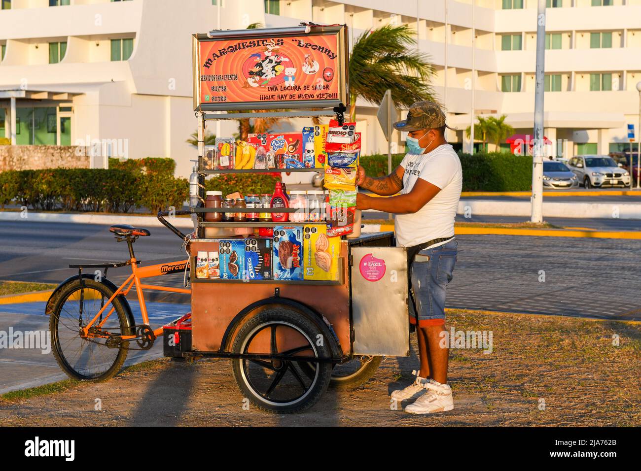 Street food stall, on the Malecon, Campeche Mexico Stock Photo