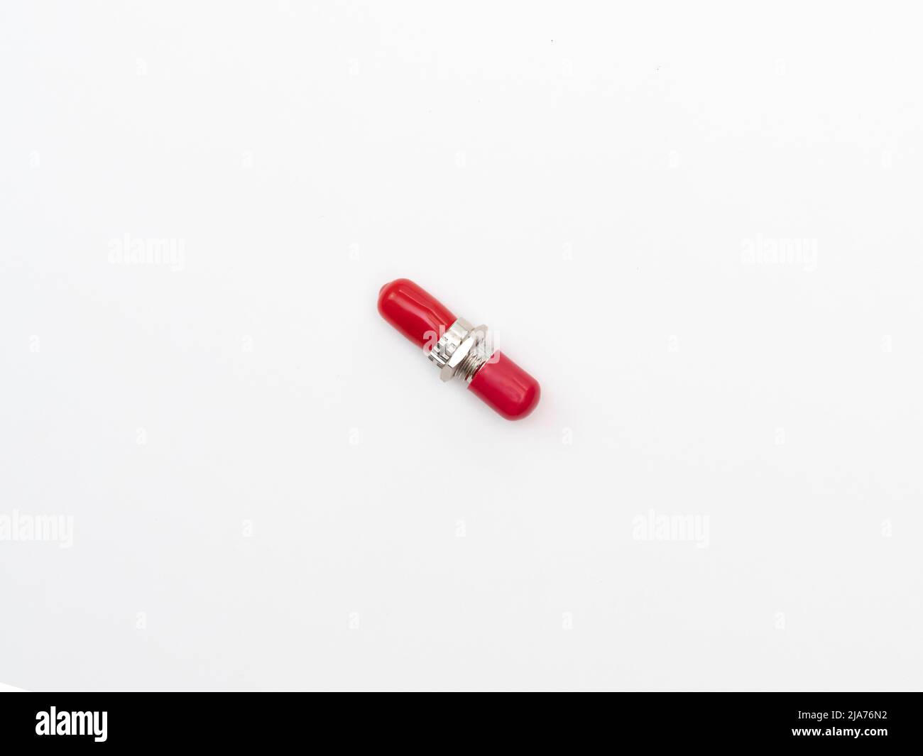 SC-UPC adapter for single mode fiber optic patch cord with flange on isolated white background Stock Photo