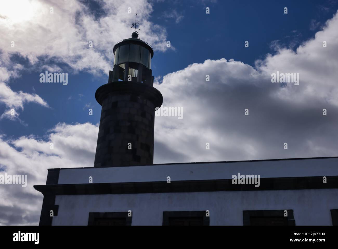 Backlight photo of Lighthouse in Fuencaliente La Palma Canary Islands Stock Photo