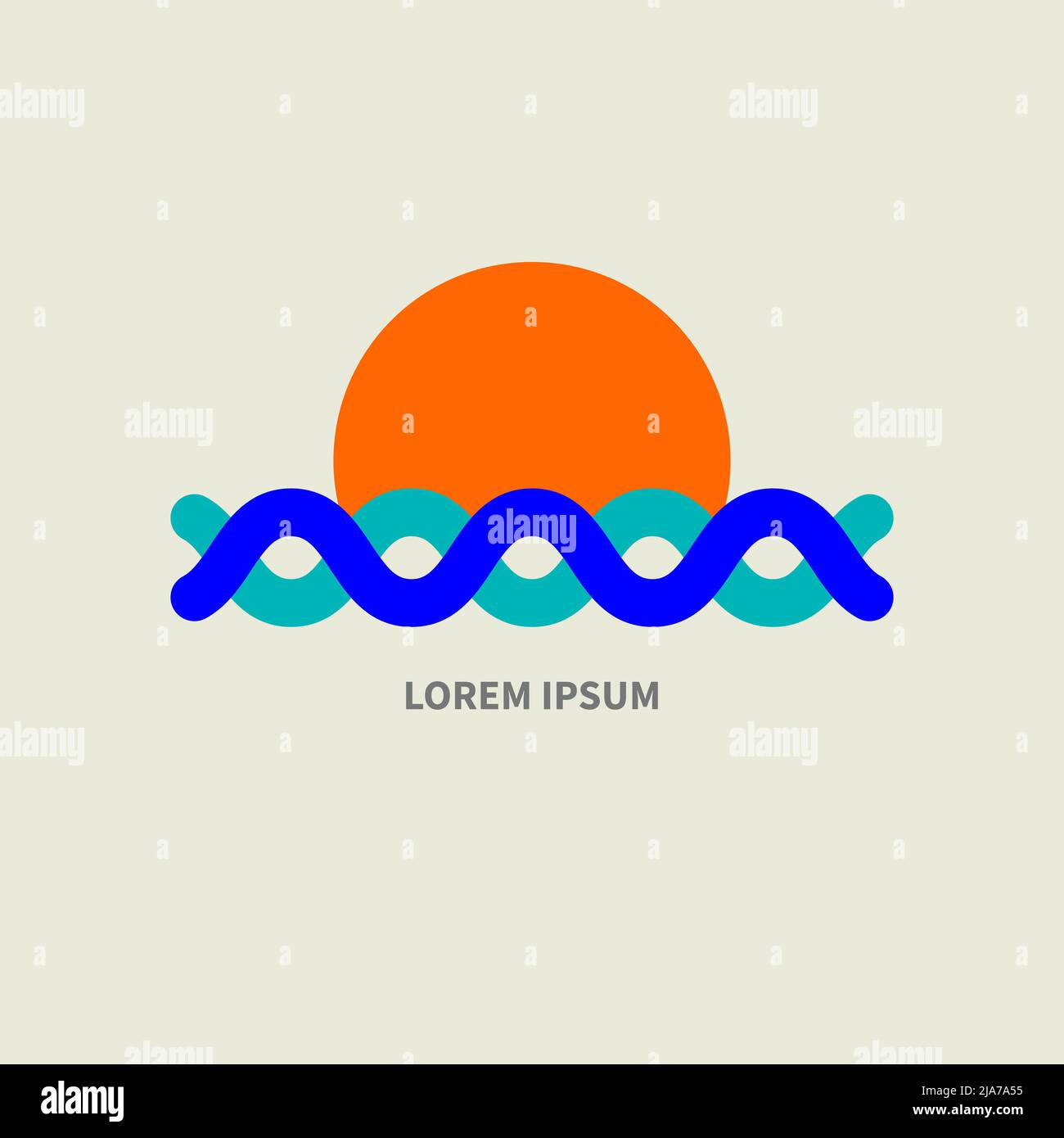 Sea and sun geometric logo. Sun and ocean sign. Vtctor minimal