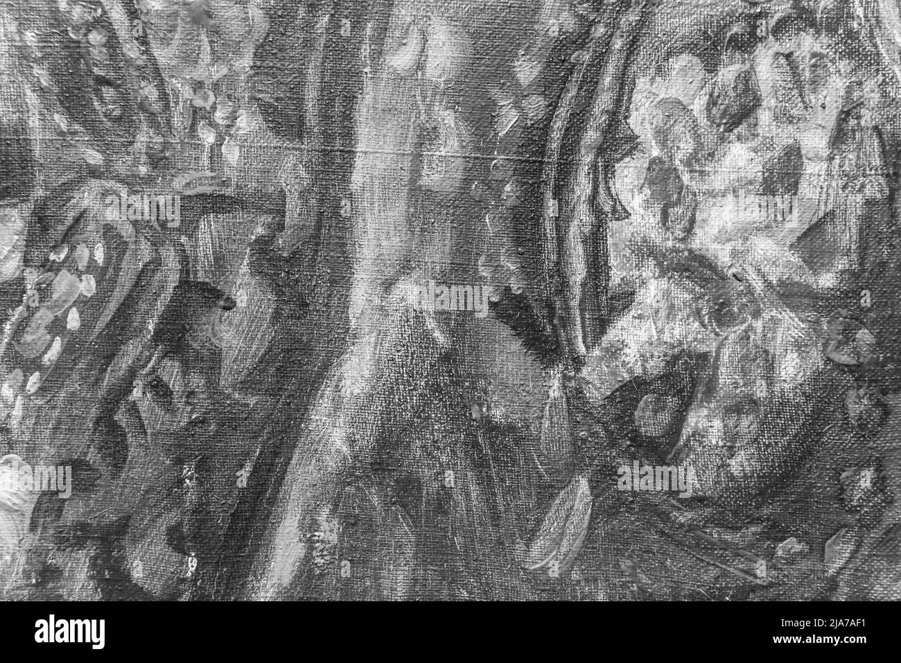 Brush strokes oil paint abstract gray pattern grey canvas close-up ...