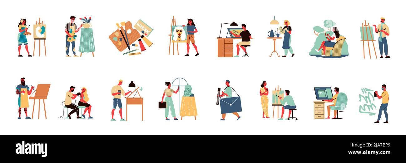 Artist set of isolated icons with human characters of creative workers ...