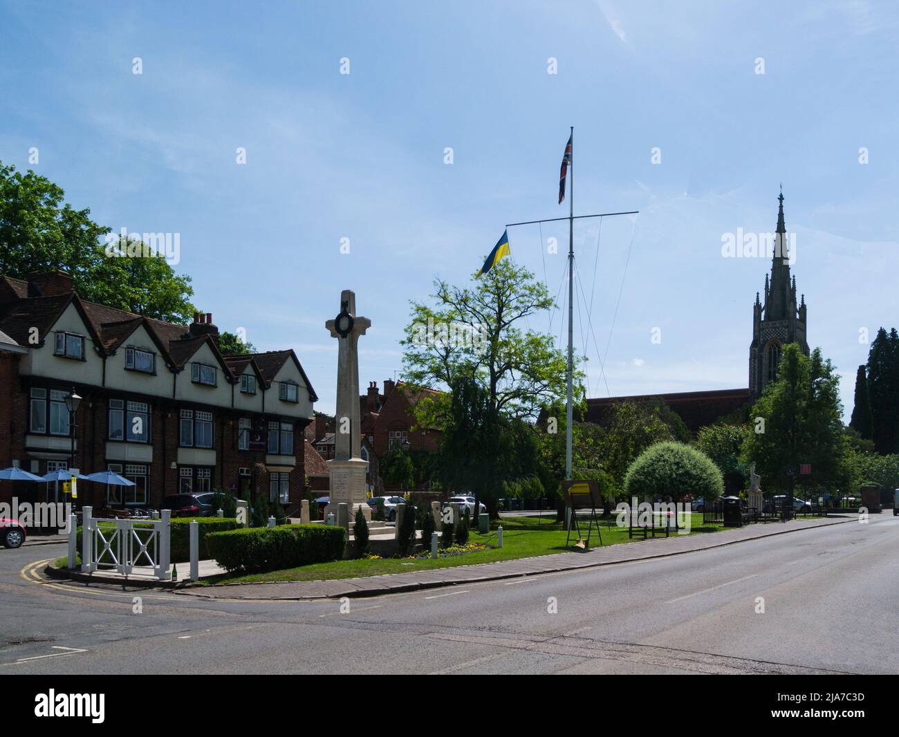 Marlow War memorial located at northern end of green between High Street and The Causeway a tapering cross standing six meters high Buckinghamshire En Stock Photo