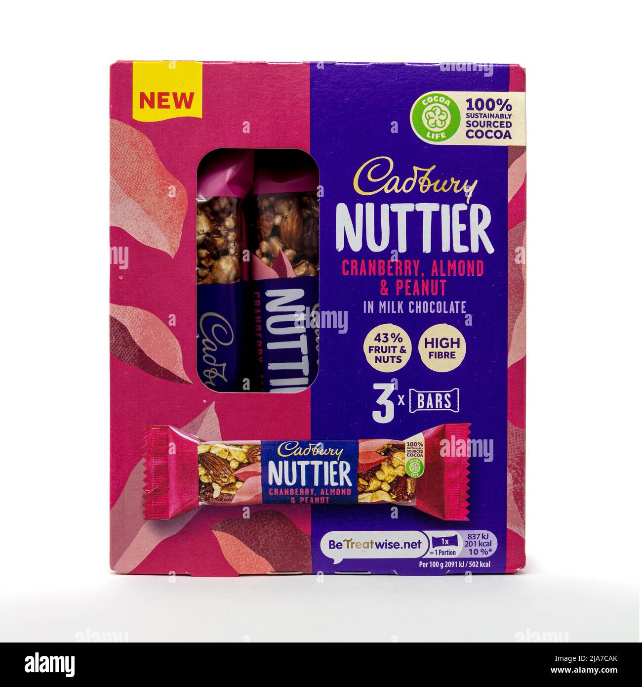 Cadbury Nuttier Cranberry, Almond & Peanut Milk Chocolate Bar Stock Photo