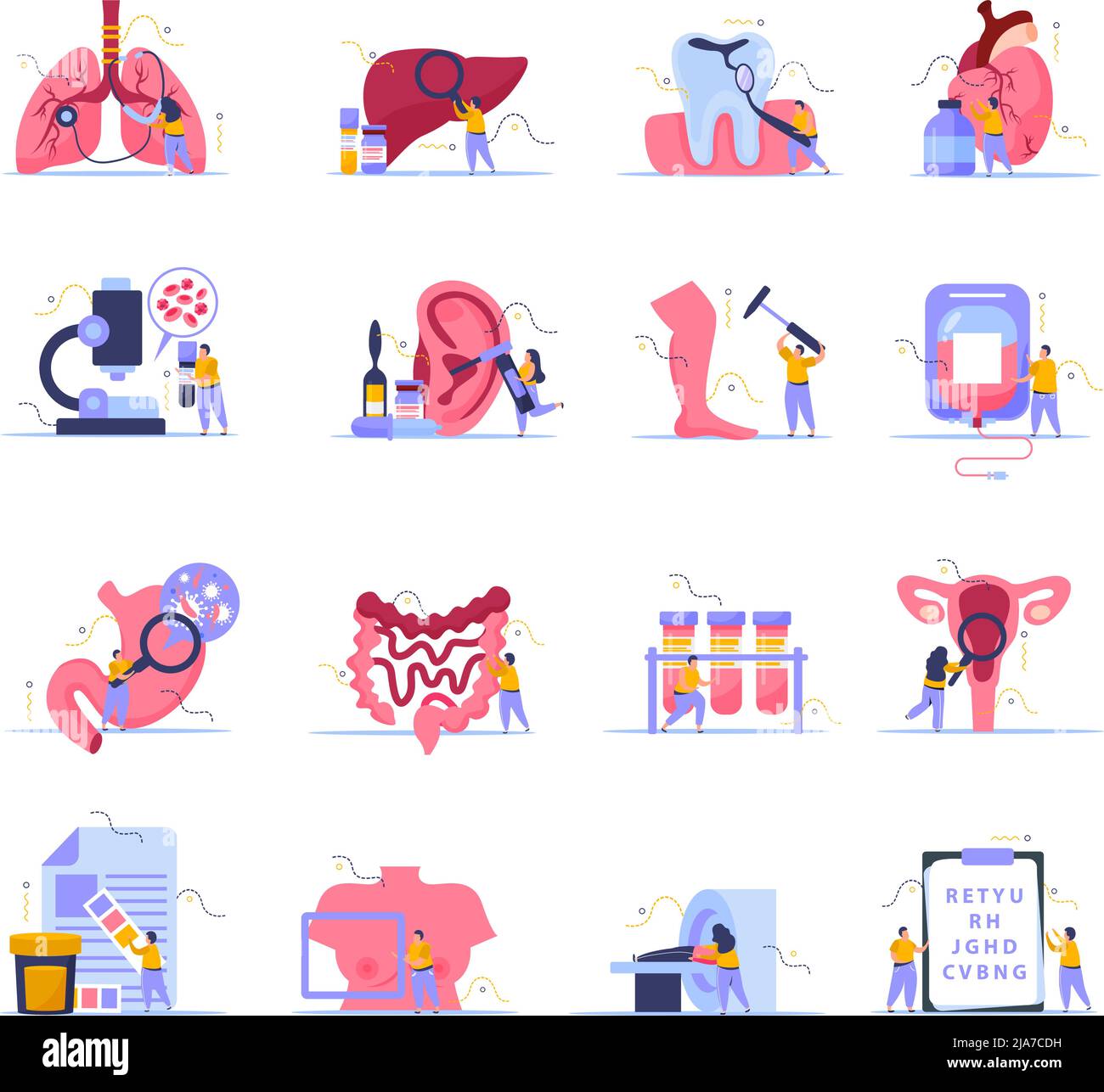 Health checkup icons set with checklist symbols flat isolated vector ...