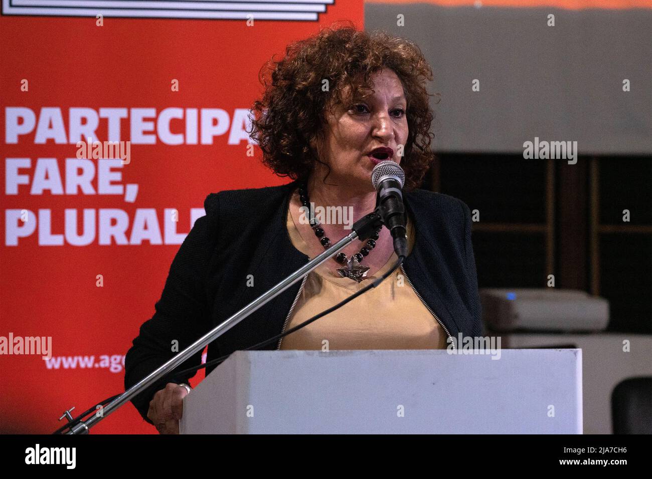 Naples, Italy. 27th May, 2022. Cinzia Aruta, Mayor of Arzano, during her speech at the conference 'Naples free from the Camorra' held on May 27, 2022 at the Domus Ars Center for Music and Culture in Naples. Credit: Independent Photo Agency/Alamy Live News Stock Photo