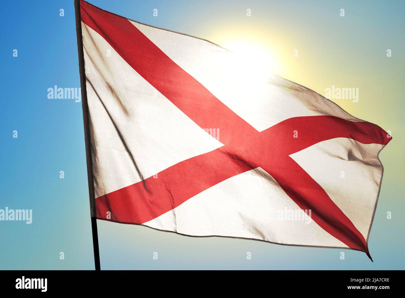 Alabama state of United States flag waving on the wind Stock Photo