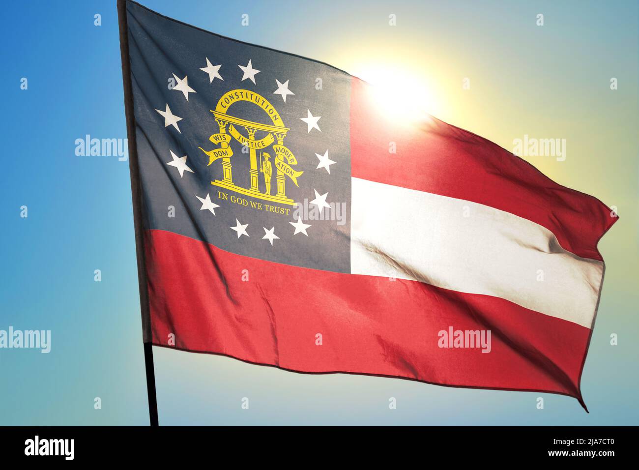 state of United States flag waving on the wind Stock Photo Alamy