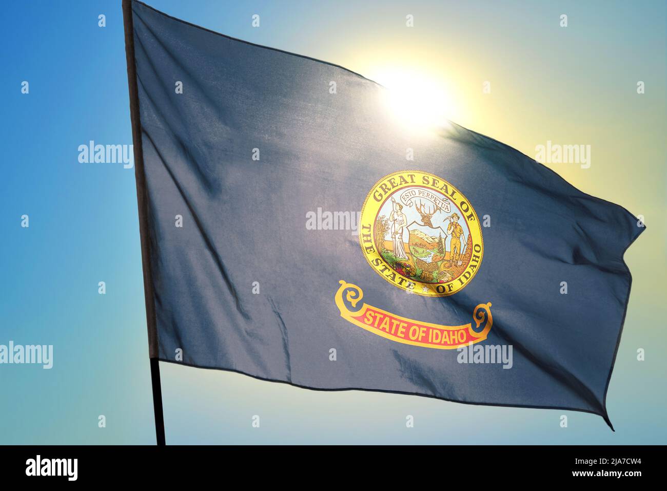Idaho state of United States flag waving on the wind Stock Photo