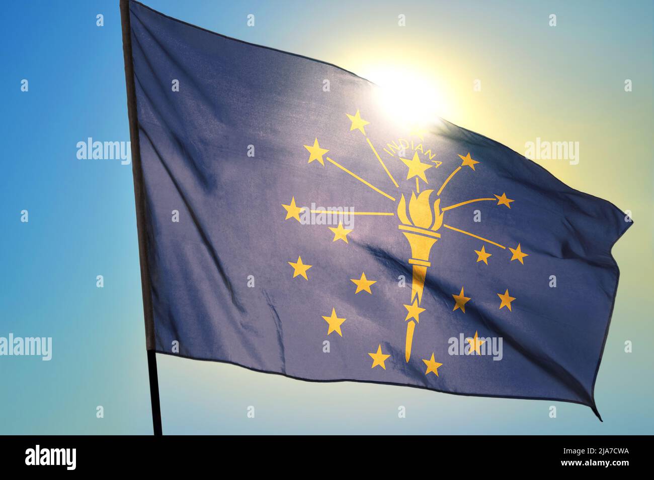 Indiana state of United States flag waving on the wind Stock Photo