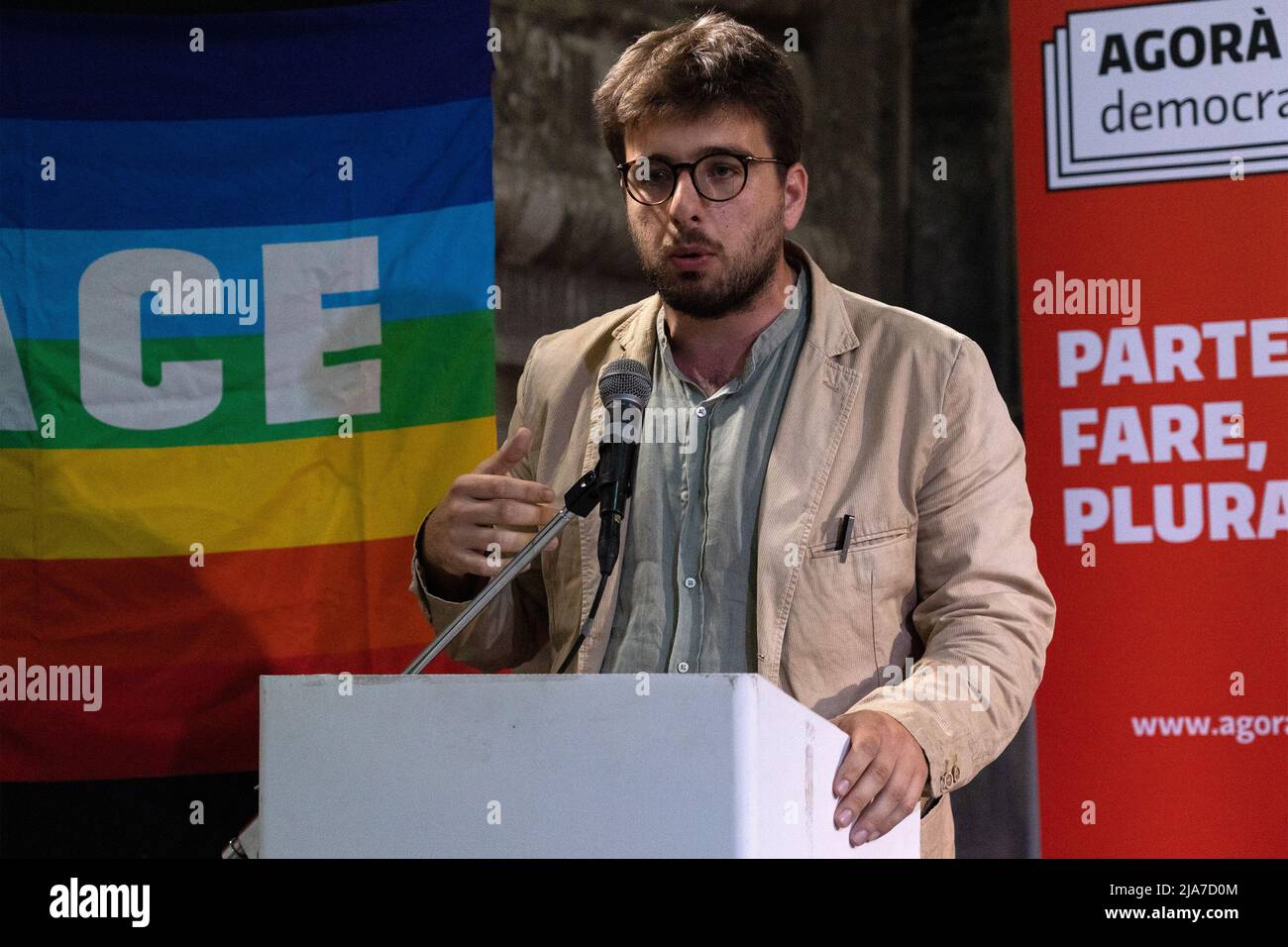 Naples, Italy. 27th May, 2022. Mariano Di Palma, Free Campania referent, during his speech at the conference 'Naples free from the Camorra' held on May 27, 2022 at the Domus Ars Center for Music and Culture in Naples. Credit: Independent Photo Agency/Alamy Live News Stock Photo