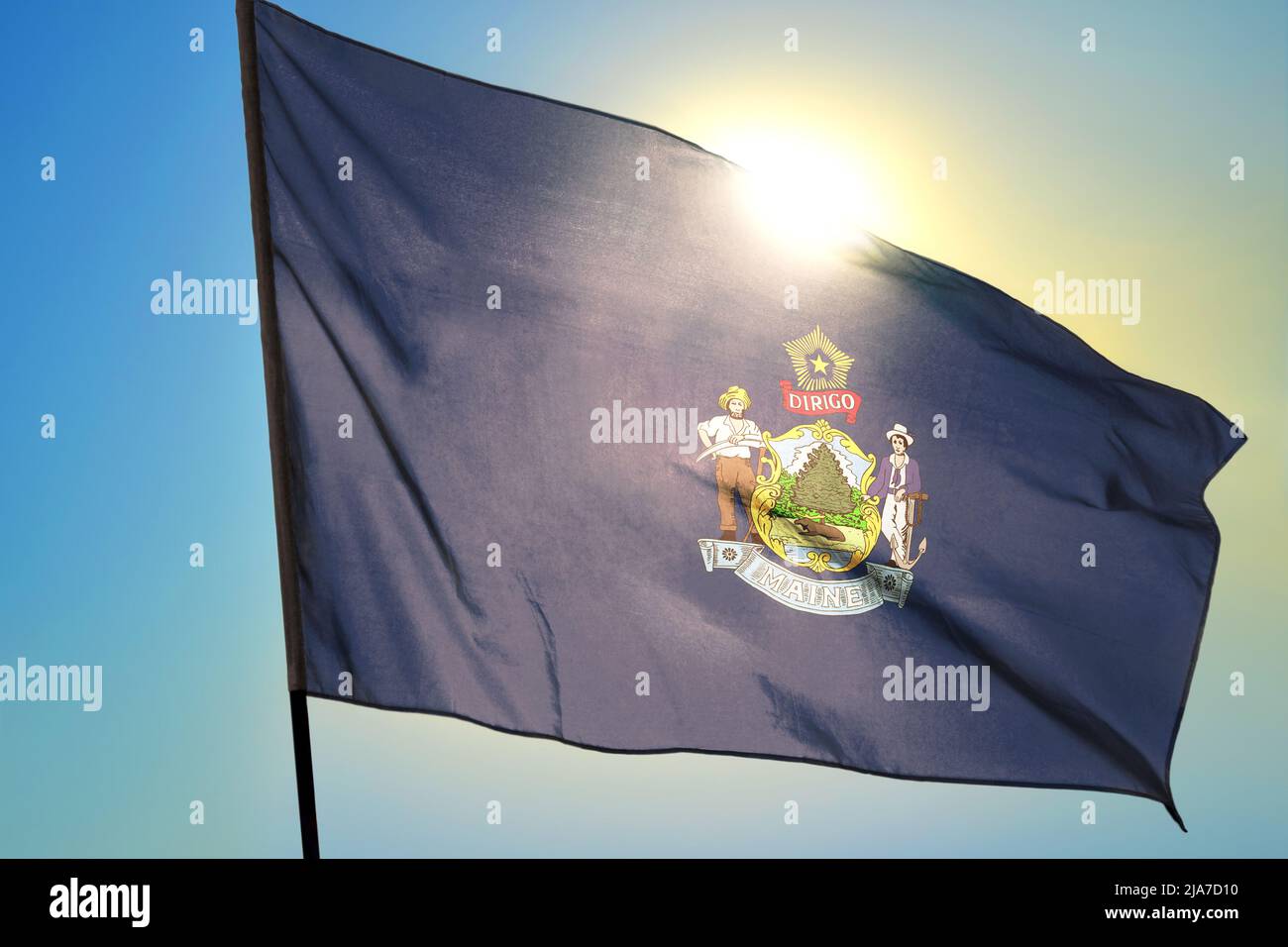 Maine state of United States flag waving on the wind Stock Photo