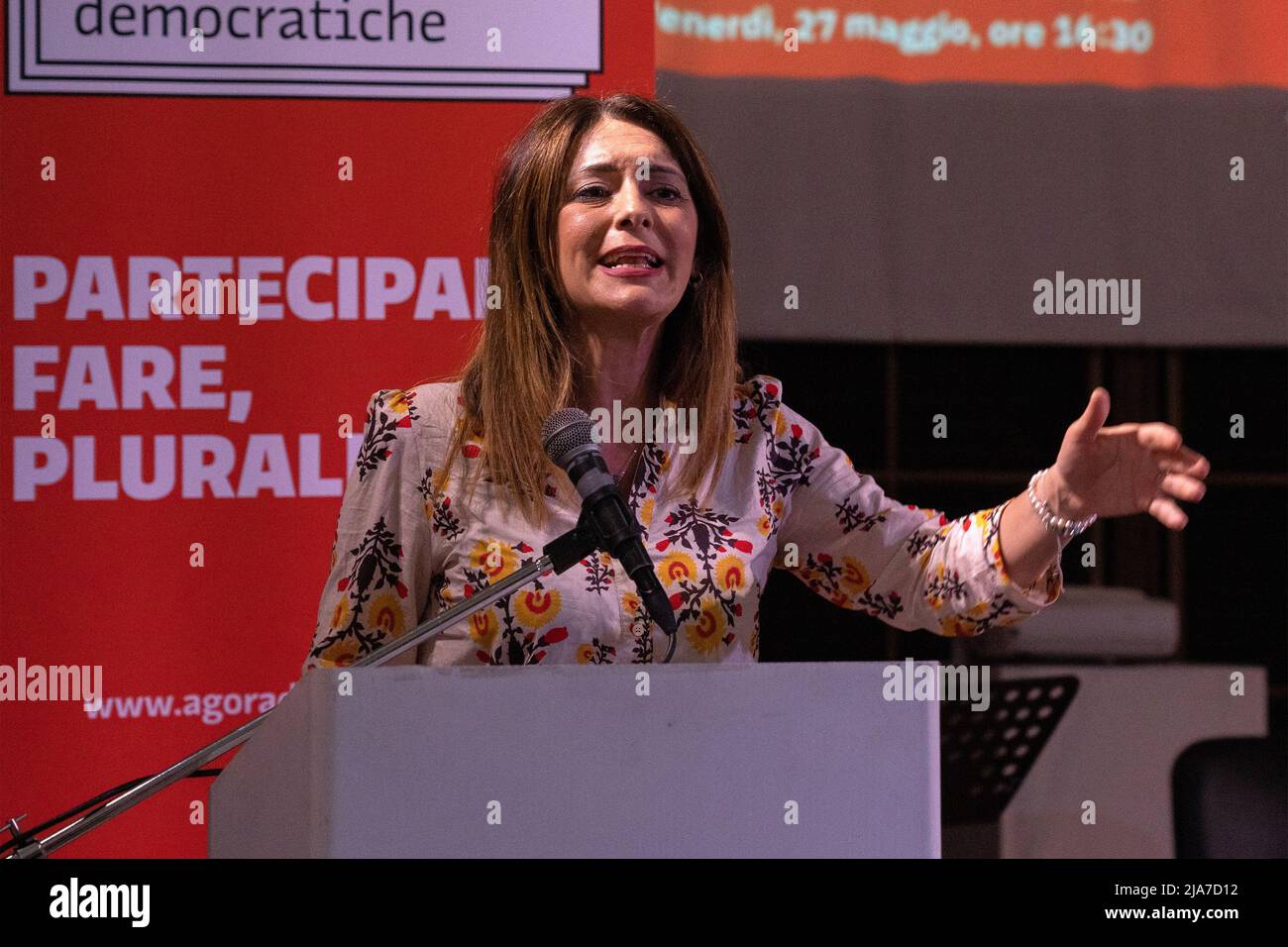 Naples, Italy. 27th May, 2022. Pina Picierno, PD MEP, during her speech at the conference 'Naples free from the Camorra' held on May 27, 2022 at the Domus Ars Center for Music and Culture in Naples. Credit: Independent Photo Agency/Alamy Live News Stock Photo