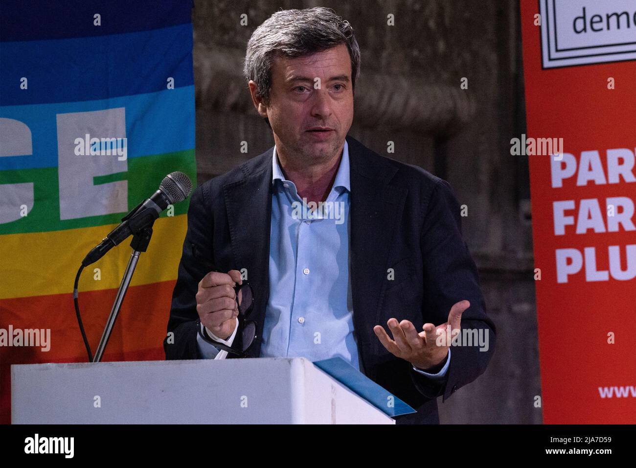 Naples, Italy. 27th May, 2022. Andrea Orlando, Minister of Labor, during his speech at the conference 'Naples free from the Camorra' held on May 27, 2022 at the Domus Ars Center for Music and Culture in Naples. Credit: Independent Photo Agency/Alamy Live News Stock Photo