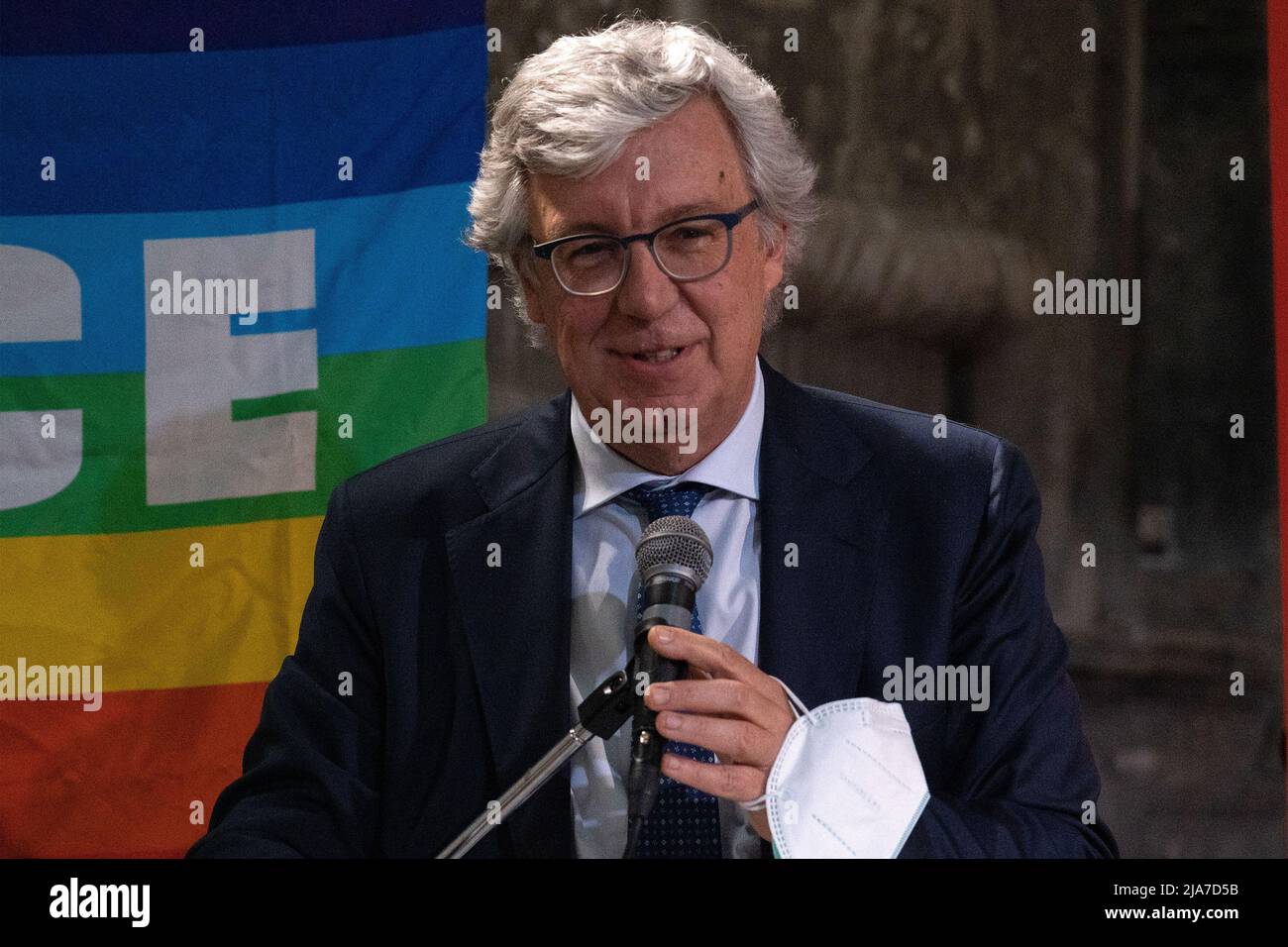 Naples, Italy. 27th May, 2022. Paolo Siani, member of the Chamber of Deputies and brother of Giancarlo Siani victim of the Camorra during his speech at the conference 'Naples free from the Camorra' held on May 27, 2022 at the Domus Ars Center for Music and Culture in Naples. Credit: Independent Photo Agency/Alamy Live News Stock Photo