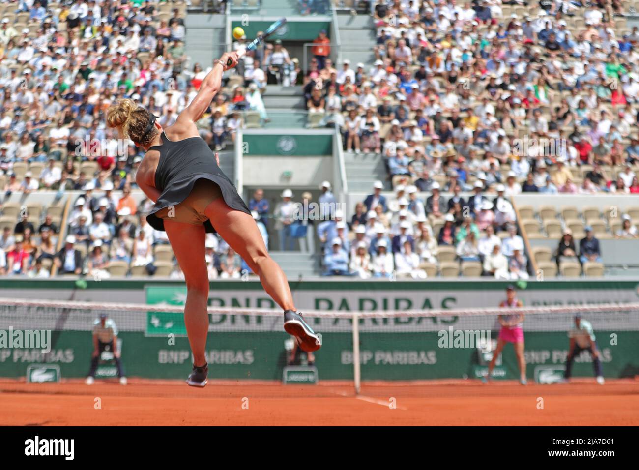 28th May 2022; Roland Garros, Paris, France: French Open Tennis tournament: Leolia  Jeanjean (FRA) serves to Irina-Camelia Begu (ROU Stock Photo - Alamy
