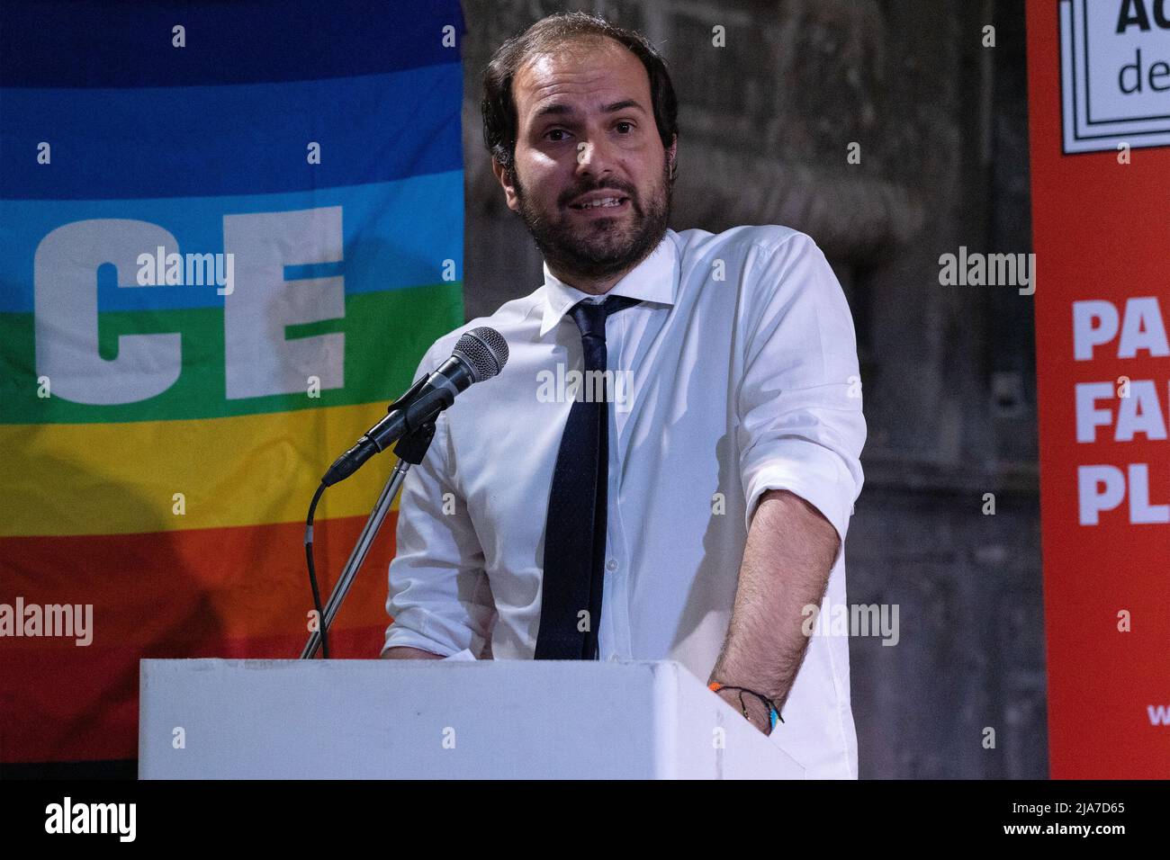 Naples, Italy. 27th May, 2022. Marco Sarracino, PD Naples secretary, during his speech at the conference 'Naples free from the Camorra' held on May 27, 2022 at the Domus Ars Center for Music and Culture in Naples. Credit: Independent Photo Agency/Alamy Live News Stock Photo