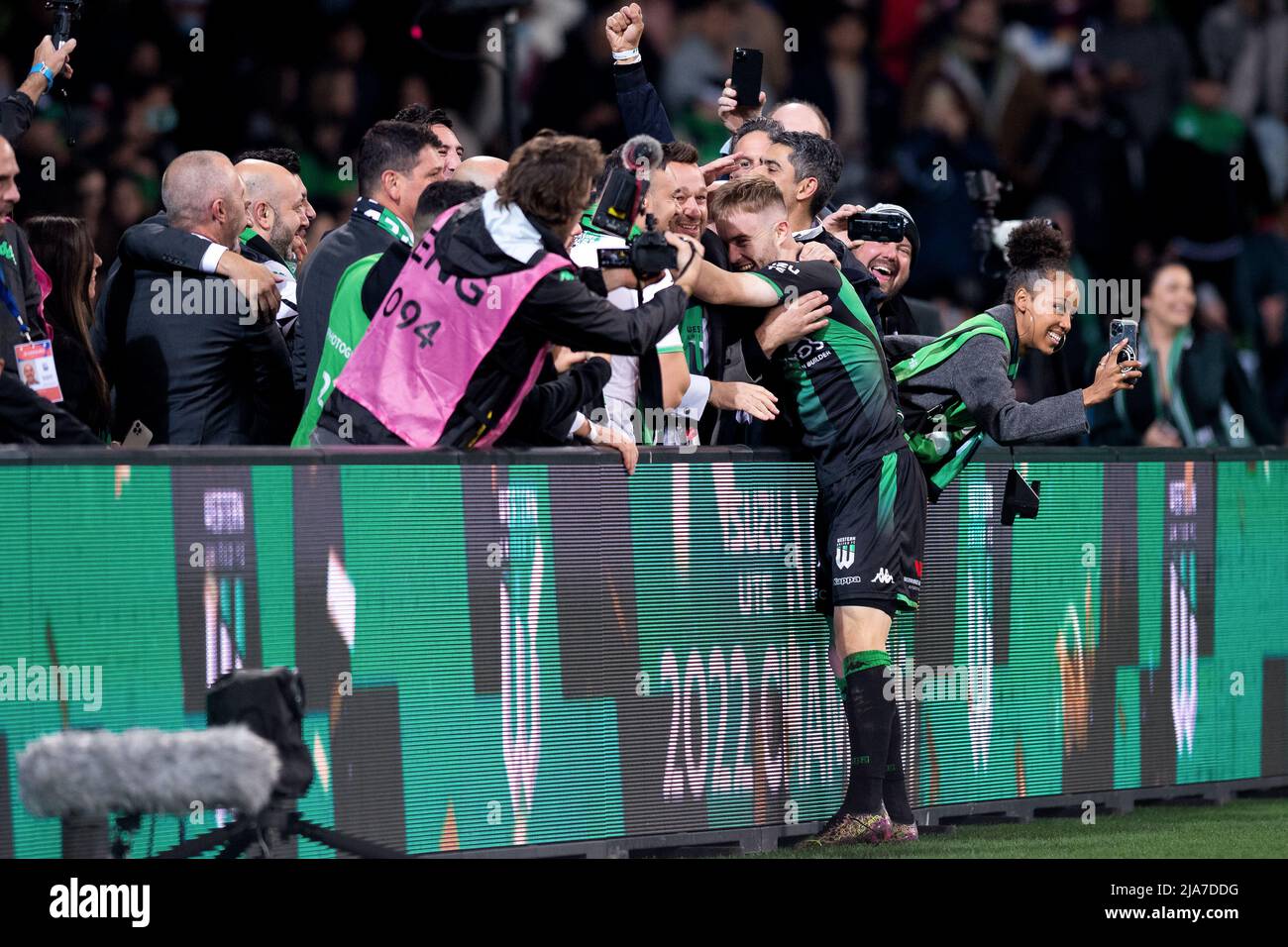 Melbourne, Australia, 28 May, 2022. Connor Pain of Western United celebrates the win during the A-League Grand Final soccer match between Melbourne City FC and Western United at AAMI Park on May 28, 2022 in Melbourne, Australia. Credit: Mikko Robles/Speed Media/Alamy Live News Stock Photo