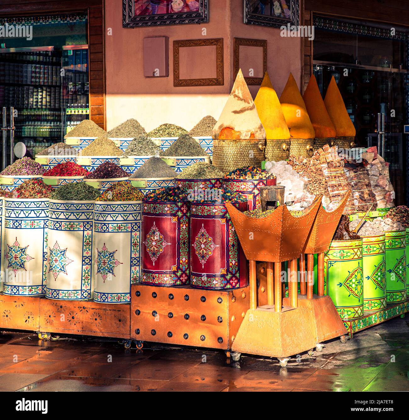 Moroccan traditional spices and ingredients shop Stock Photo