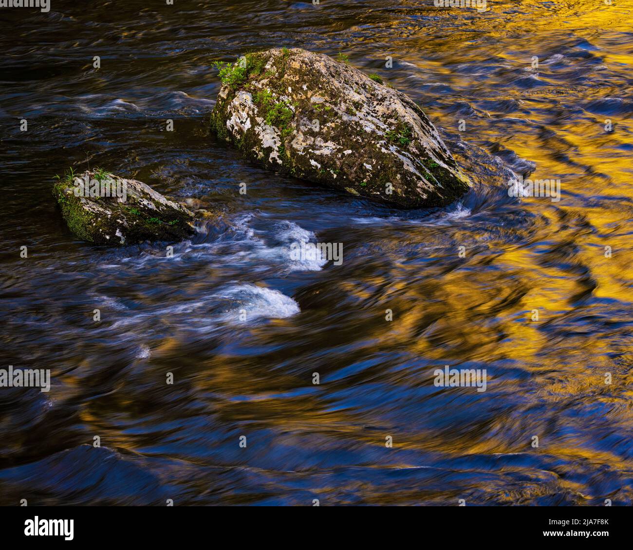 Reflections in the Little Pigeon River in Great Smoky Mountain National Park Stock Photo