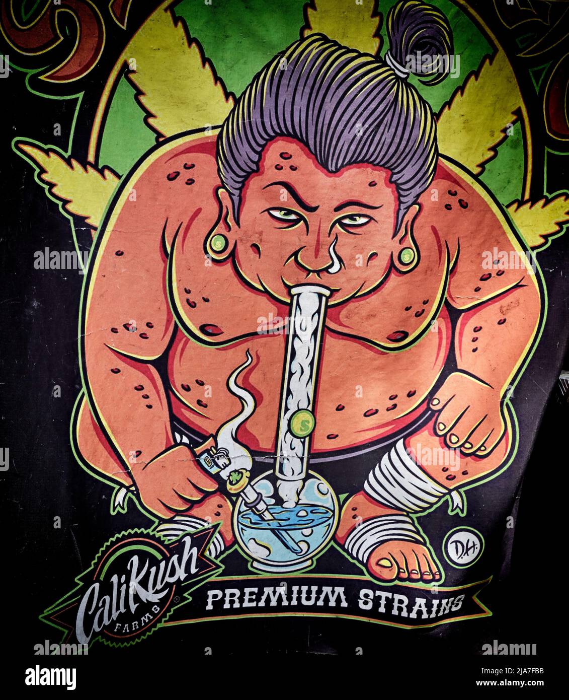 Bong. Illustration of a man smoking a bong water pipe. Thailand Southeast Asia Stock Photo
