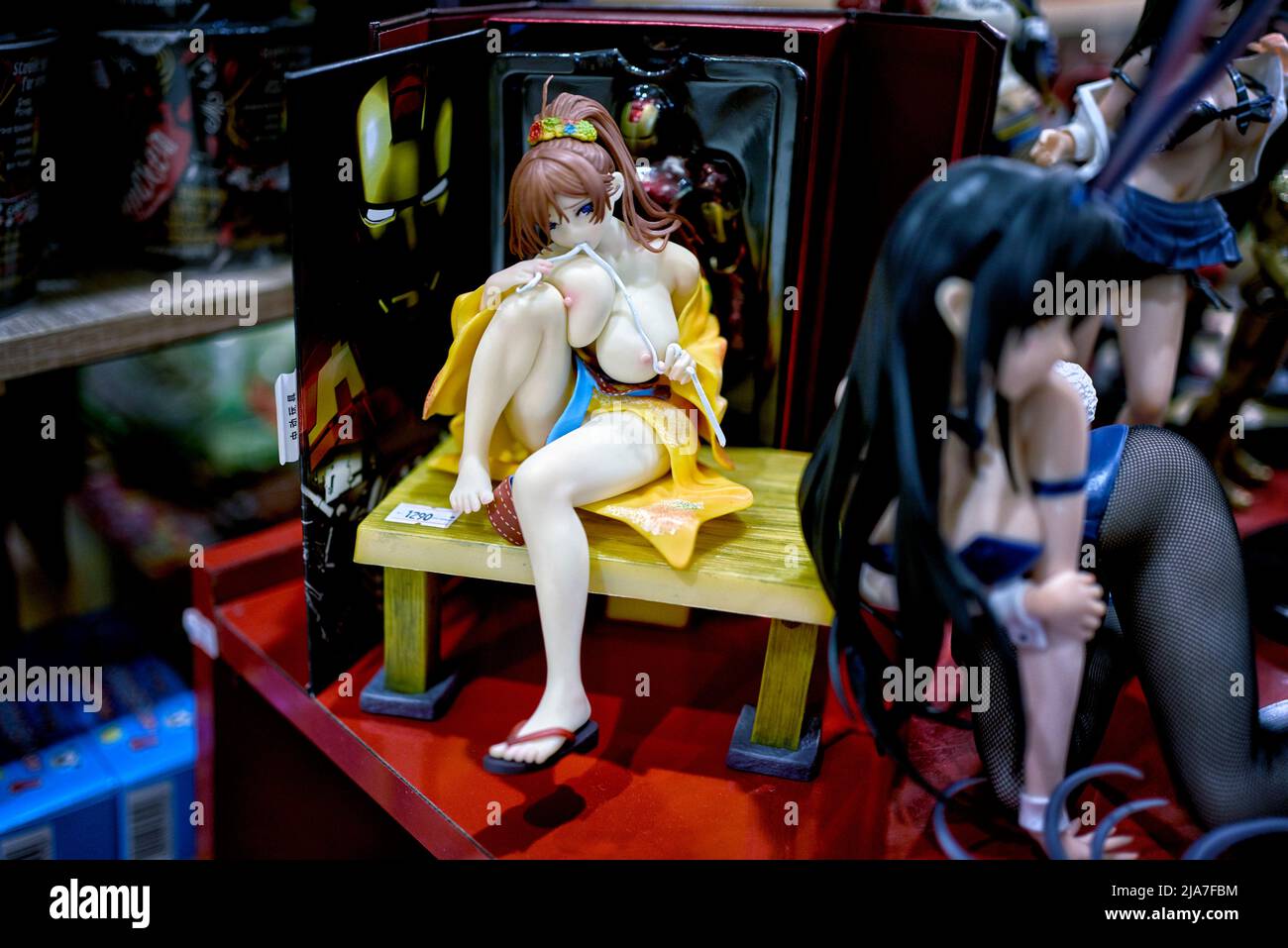 Japanese anime dolls. Sexy statue. Sexy girls figurine Stock Photo