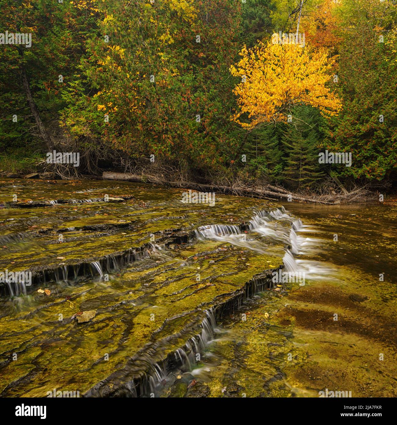 Autumn at Au Train Falls in the Upper Peninsula of Michigan Stock Photo