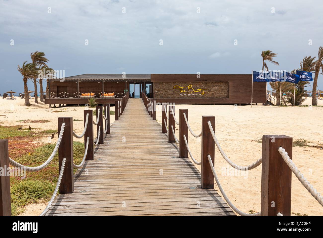 The Bounty Beach Restaurant - Hilton Hotel dining, Santa Maria Beach, Sal, Cape Verde Island, Cabo Verde Islands, Africa Stock Photo