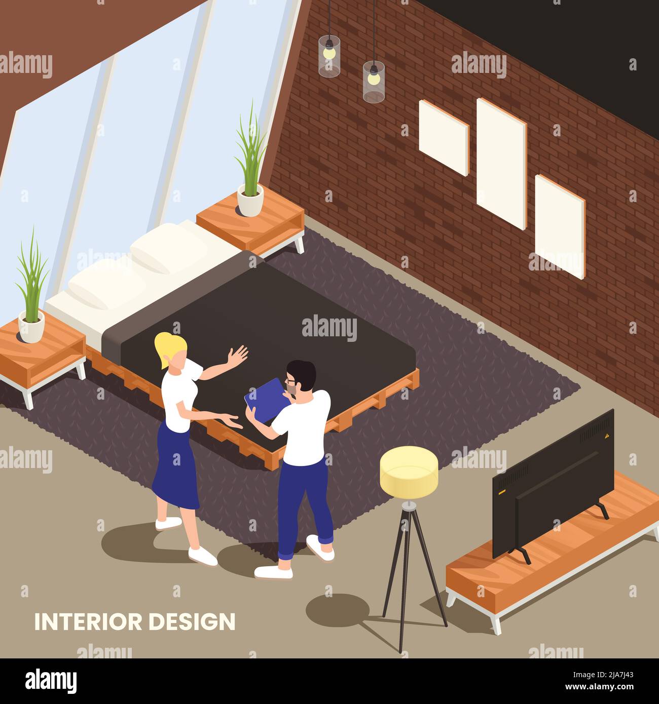 Interior designer discussing with client bedroom remodeling decoration ...