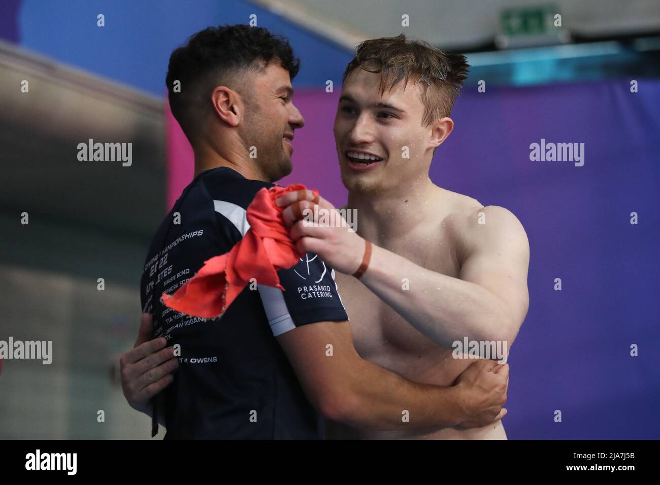 City of Leeds Diving Club's Jack Laugher (right) celebrates after