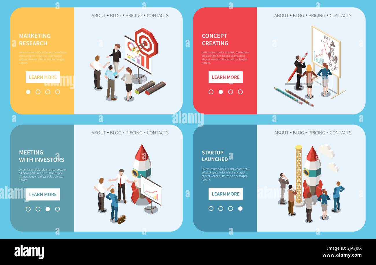 Startup project isometric banner set with marketing research concept ...