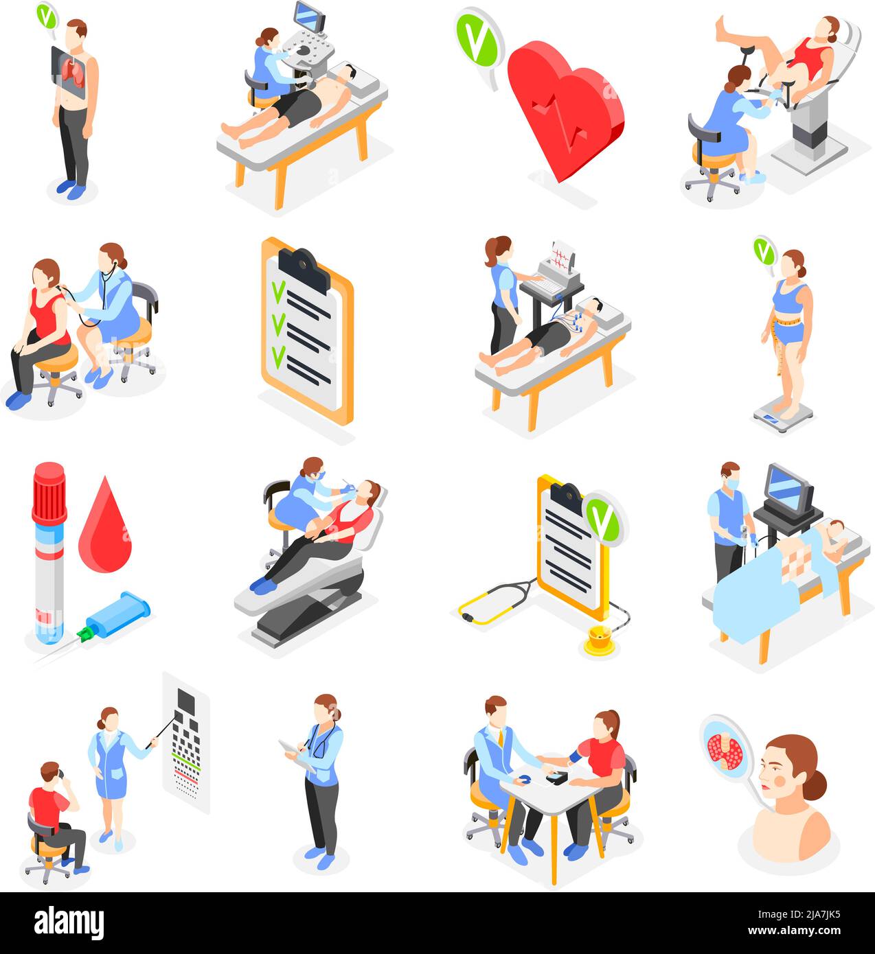 Health checkup set with human characters of doctors patients and ...