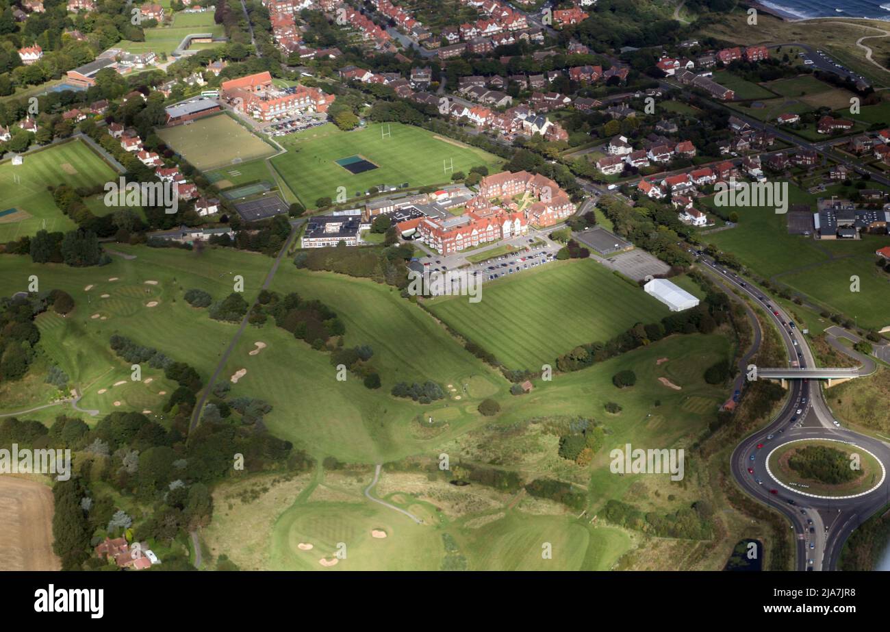 Aerial photo of South Cliff, Scarborough, showing Colleges, playing fields and sporting amenities Stock Photo